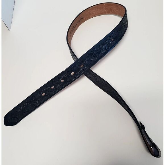 Tony Lama Belt Blk 30 w/ VTG Metalcraft Mayville Brushed Gold Buckle w/ Gems USA - Picture 5 of 16